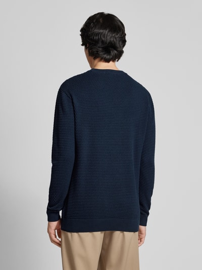 Knowledge Cotton Apparel Gebreide pullover met structuurmotief, model 'VAGN' Donkerblauw - 5