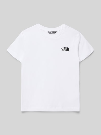 Produktfoto, Regular Fit T-Shirt mit Logo-Print van The North Face voor kinderen, katoenmix, ronde hals, wit, detail van voorkant