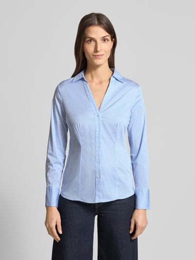 COMMA Bluzka koszulowa o kroju slim fit z dekoltem w serek Błękitny 4