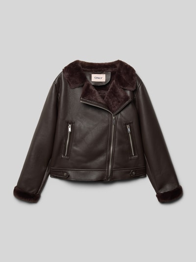 Only Regular fit jack in leerlook van teddybont, model 'STARRY' Donkerbruin - 1