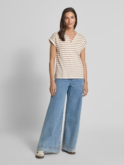 FREE/QUENT T-Shirt mit V-Ausschnitt Modell 'Viva' Taupe 1