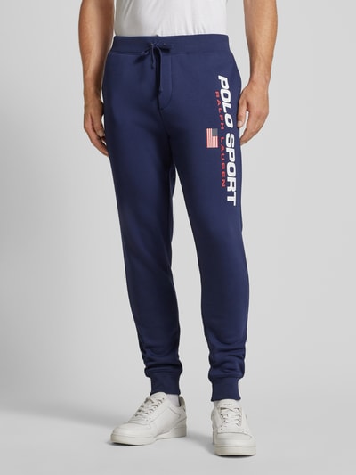 Polo Sport Slim fit sweatpants met labelprint Donkerblauw - 4