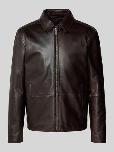 Strellson Regular fit leren jack van echt lamsnappa, model 'KELLAN' Donkerbruin - 2