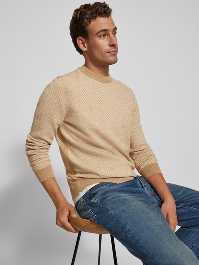 BOSS Strickpullover mit gerippten Abschlüssen Modell 'Eltoro' Beige 3