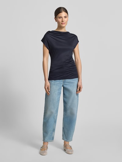 COMMA T-shirt van viscose met ronde hals Marineblauw - 1