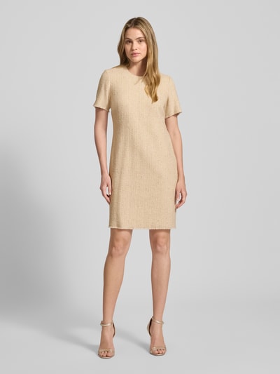 JOOP! Kokerjurk in bouclélook met ronde hals Zand - 1