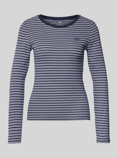 Produktfoto, Slim Fit Longsleeve mit Logo-Stitching Modell 'Essential' od Levi's®, damska koszulka z bawełny w biało-granatowe paski, okrągły dekolt