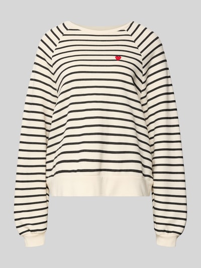 Produktfoto, Oversized Sweatshirt aus Baumwoll-Mix Modell 'GRETA' von Pieces in Two Tone Optik, creme-schwarz gestreift, Label Stitching, gerippte Abschlüsse