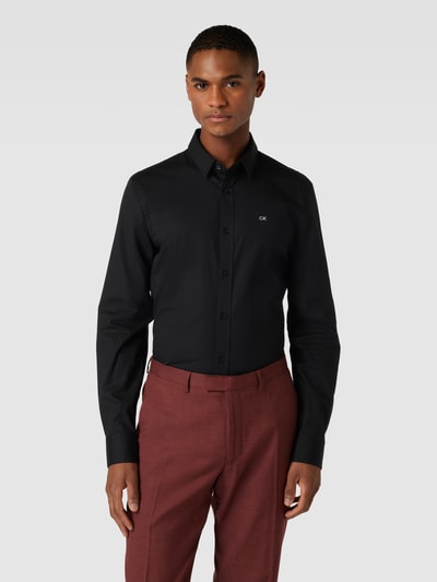 CK Calvin Klein Slim fit zakelijk overhemd met kentkraag, model 'POPLIN' Zwart - 4