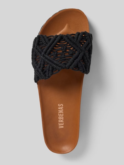 Produktfoto, Sandalette in Schlupfform Modell 'RAGA KNOTS' von Verbenas mit abgerundeter Spitze, profiliert, braune Sohle, schwarze Flechtstruktur