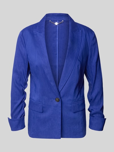 Produktfoto, Blazer aus Leinen-Mix mit Reverskragen von Marc Cain in kräftigem Blau, taillierter Schnitt, Pattentaschen, Knopfverschluss, strukturierte Oberfläche