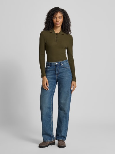 Marc O'Polo Slim Fit Langarmshirt aus gerippter Baumwolle Khaki 1