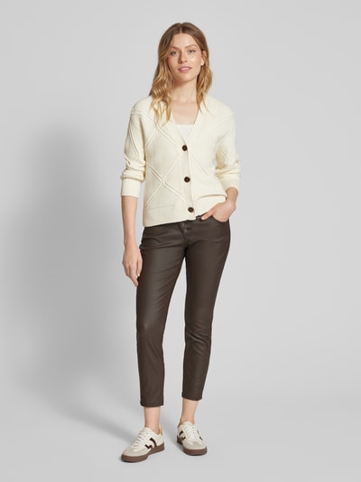 Buena Vista Skinny fit broek in leerlook, model 'Malibu' Donkerbruin - 1