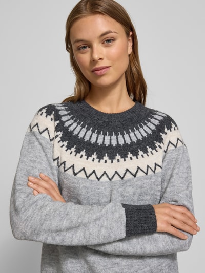 Vero Moda Regular Fit Strickpullover mit Woll-Anteil Modell 'SIMONE' Hellgrau Melange 3