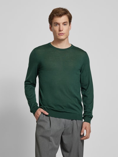 BOSS Gebreide pullover met labeldetail, model 'Leno' Groen - 4