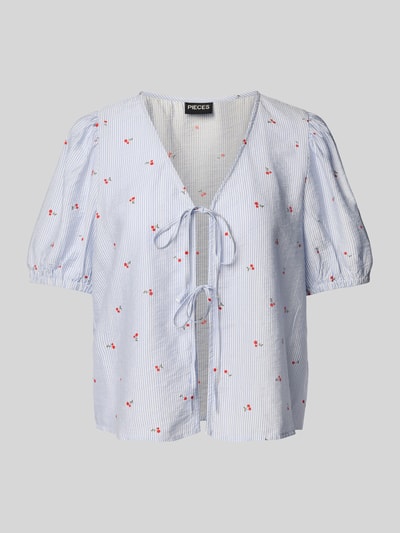 Pieces Regular Fit Blusenshirt mit Schnürverschluss Modell 'FIONNA' Hellblau 2