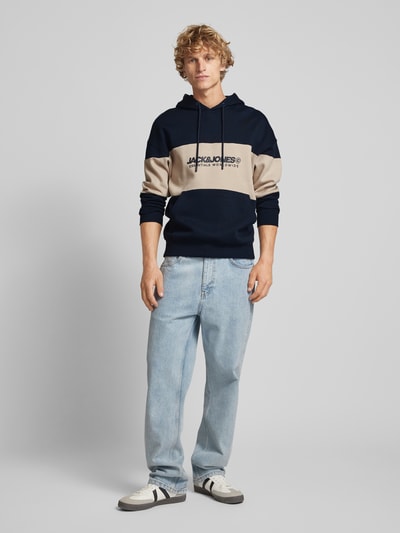 Jack & Jones Hoodie met labelprint, model 'LEGACY' Donkerblauw - 1