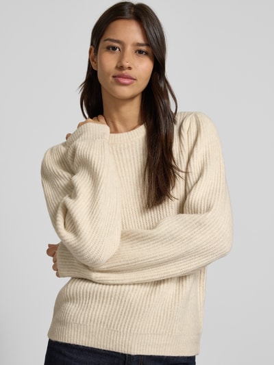 mbyM Sweter z dzianiny z okrągłym dekoltem model ‘Farrell’ Biały 3