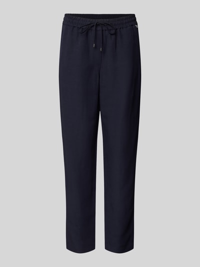 Produktfoto, Straight Fit Stoffhose aus Viskose-Mix mit Leinen-Anteil von Marc Cain, ciemnogranatowy kolor, tunel, wpuszczane kieszenie, materiał stylizowany na len, mieszanka wiskozy i lnu, szerokość w rozmiarze 36: 37 cm, długość wewnętrzna nogawki w rozmiarze 36: 66 cm
