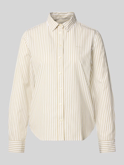 Produktfoto, Regular Fit Bluse mit Streifenmuster und Label-Stitching von Gant aus reiner Baumwolle, beige-weiße Streifen, Knopfleiste