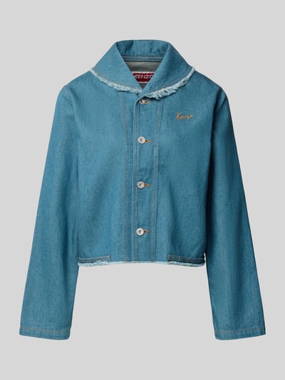 Produktfoto, Regular Fit Jeansjacke mit Leinen-Anteil von KENZO in Hellblau, Label-Stitching, ausgefranste Abschlüsse, durchgehende Knopfleiste, Baumwoll-Leinen-Mix, Textur leicht strukturiert