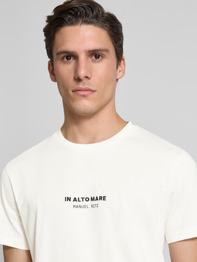 Manuel Ritz T-Shirt mit geripptem Rundhalsausschnitt Offwhite 3