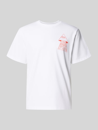 Productfoto, T-Shirt met motiefprint model 'MOUNTAIN PLAY' van The North Face, wit katoen, regular fit, ronde hals, rode print vooraan