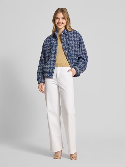 Jake*s Collection Boucle Denim Jacke mit Hahnentritt-Muster Dunkelblau 1