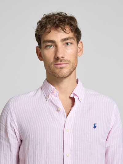 Polo Ralph Lauren Custom Fit Leinenhemd mit Label-Stitching Rosa 3