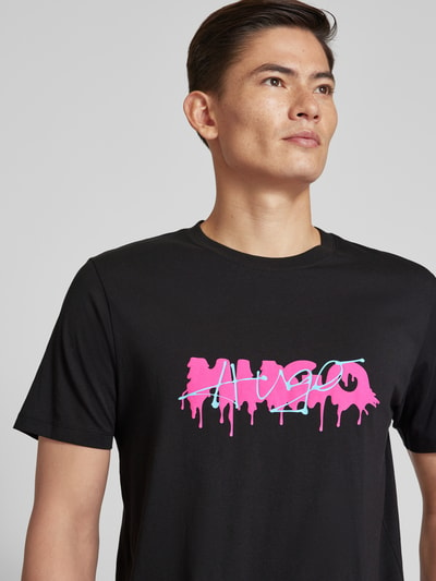 HUGO T-shirt met labelprint, model 'Dacation' Zwart - 3
