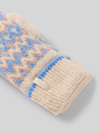Produktfoto, Handschuhe in Fäustling-Optik Modell 'Nakarah' von Barts in Beige mit blau-braunem Muster und grober Wolltextur, Damen Handschuhe von Barts