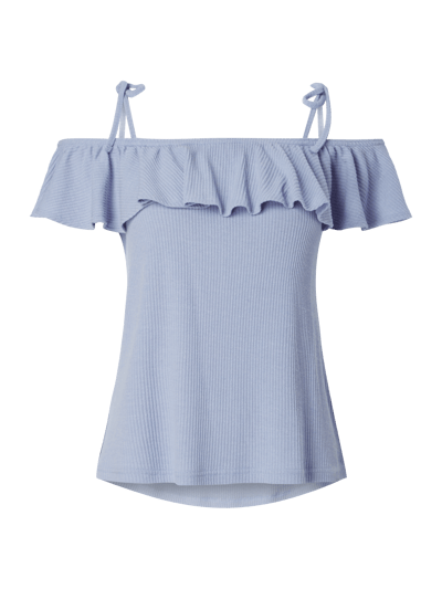 Review Off Shoulder Shirt mit Rippenstruktur Lagune 1