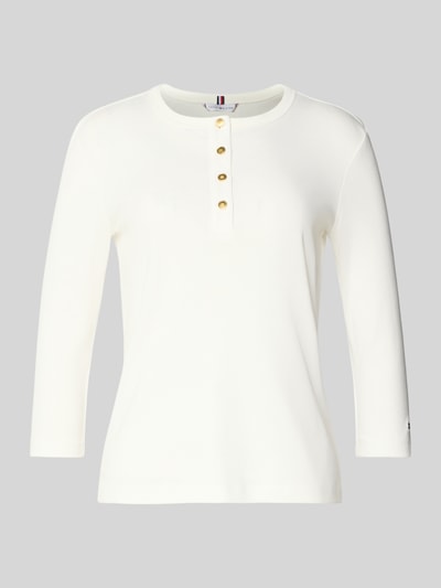Produktfoto, Slim Fit T-Shirt aus reiner Baumwolle von Tommy Hilfiger, Optik: unifarben, Passform: Slim-Fit, Muster: ohne, Logo-Detail, Kunze Knopfleiste, Rundhals, 3/4-Arm, Feinripp, Material: reine Baumwolle