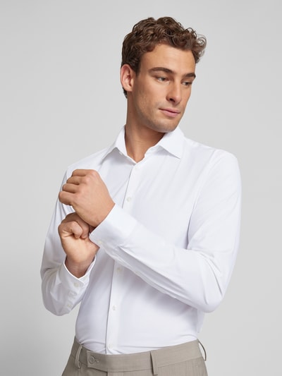 Jake*s Slim Fit Businesshemd aus Uni Struktur Weiss 3