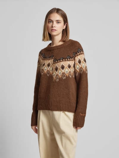 Pepe Jeans Gebreide pullover met ribboorden, model 'HOLLY' Lichtbruin - 4