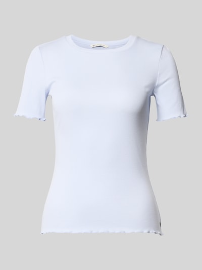 Produktfoto, Slim Fit T-Shirt aus Baumwoll-Mix in Rippstrick von Tom Tailor Denim, Optik: Unifarben, Rundhals, Kurzarm, hellblau, feine Rippstruktur