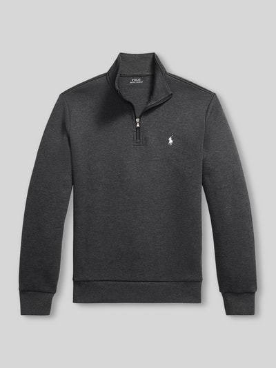 Produktfoto, Relaxed Fit Troyer aus Baumwoll-Mix von Polo Ralph Lauren, dunkelgrau, glatte Textur vor hellgrauem Hintergrund.