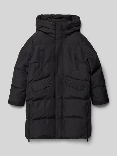 CARS JEANS Gewatteerde lange jas met capuchon, model 'BEALLA' Zwart - 1