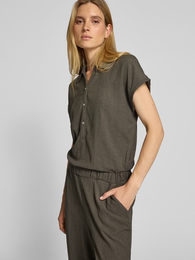 OPUS Jumpsuit met structuurmotief, model 'Melti polo' Olijfgroen - 3