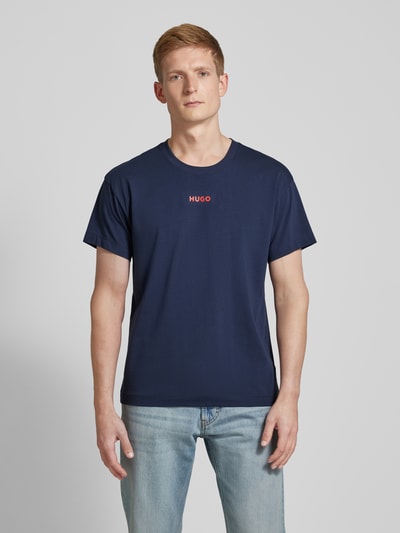 HUGO T-shirt met labelprint Marineblauw - 4