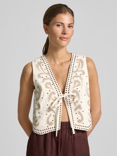 YAS Regular Fit Weste aus reiner Viskose Modell 'Velas' Ecru 3