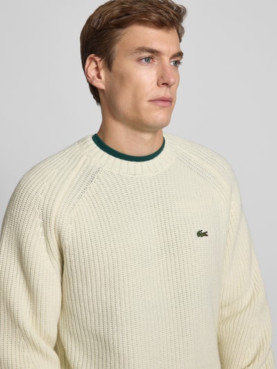 Lacoste Regular Fit Strickpullover aus reiner Wolle Offwhite 3