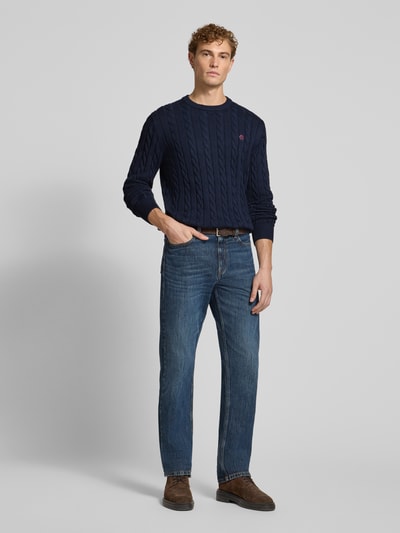 MCNEAL Slim fit gebreide pullover van puur katoen Donkerblauw - 1