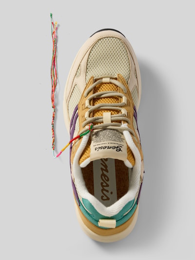 Productfoto, Sneaker mit Label-Detail Modell 'Eco`99 Multi Flowers' van Genesis, beige, geel, paars, groen, mesh, vetersluiting, afgeronde punt, heren sneaker, hakhoogte maat 44: 5 cm, schachthoogte maat 44: 7 cm, schachtbreedte maat 44: 7 cm