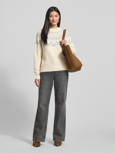 Fynch-Hatton Regular fit pullover van zuivere wol in gebreide look Offwhite - 1