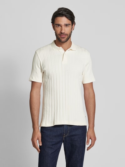 Marc O'Polo Regular Fit Poloshirt aus Baumwoll-Mix-Jersey mit breiter Rippstruktur Offwhite 4