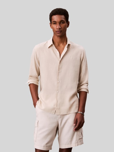 CK Calvin Klein regular fit vrijetijdsoverhemd van linnenmix Beige - 4