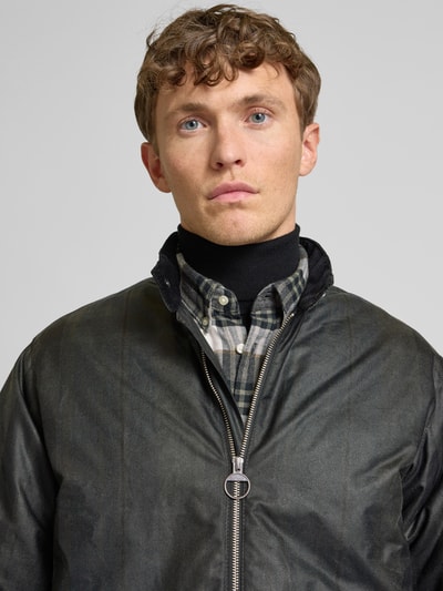 Barbour Jacke mit Zweiwege-Reißverschluss Modell 'Check Harrington Wax' Gruen 3