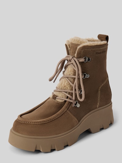 Marc O'Polo Schnürstiefel aus Velours-Leder und Warmfutter Taupe 1