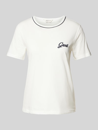 Gant T-Shirt mit geripptem Rundhalsausschnitt Offwhite 1